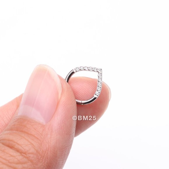 Implant Grade Titanium Chevron Sparkle Lined Seamless Clicker Hoop Ring - Picture 2 of 2